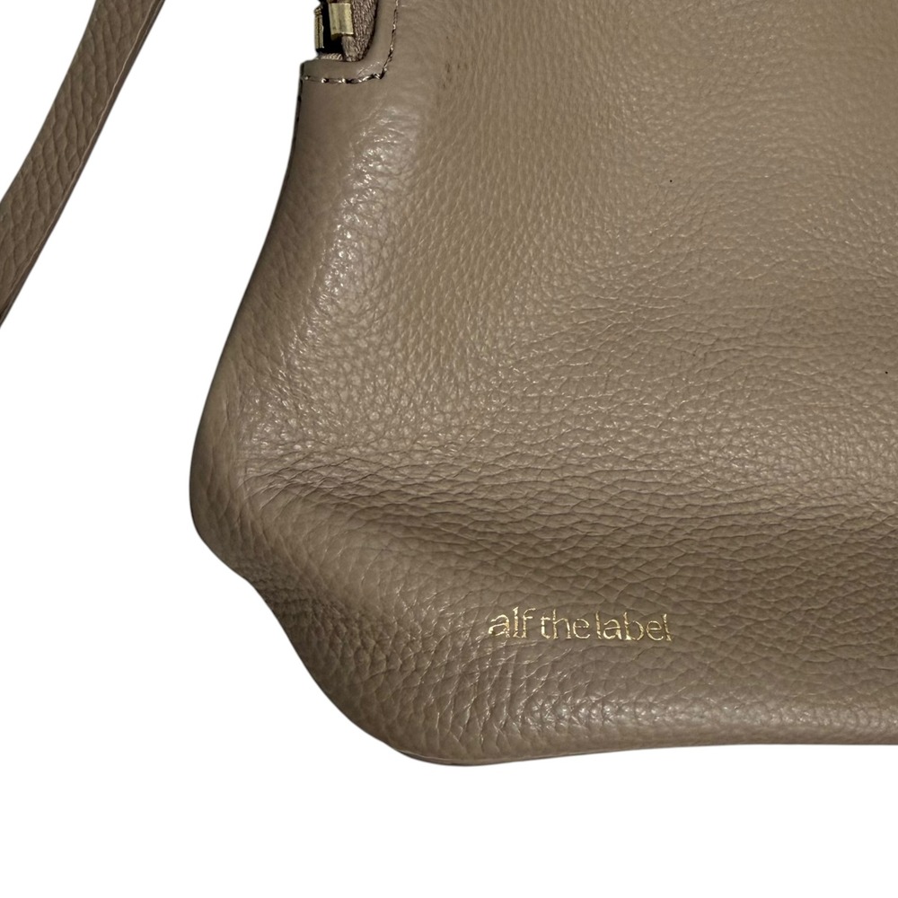 Alf the Label Leather Clutch Bag Grande Taupe Pebbled Gold Ring Ripple Carabiner - Picture 2 of 14